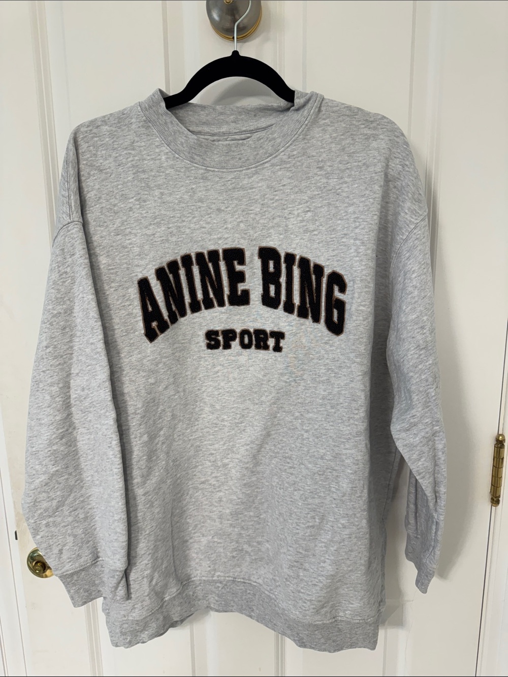 Anine Bing Light Gray Crewneck Sweatshirt with Black Logo
